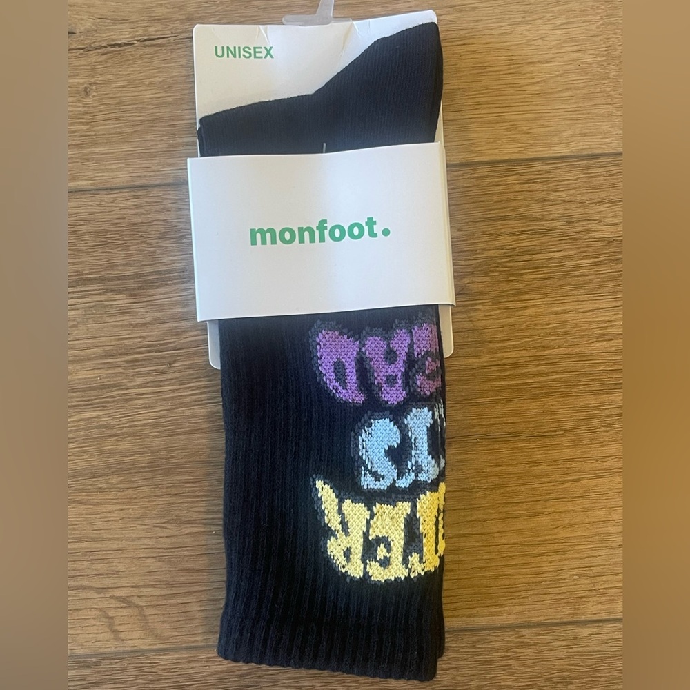 Monfoot Unisex Crew Socks Better Days Ahead Graphic Black Multi Colored Medium
